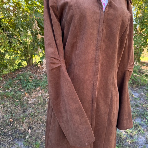 Vintage Spooner Prague Brown Ultrasuede Mid Length Ruched Sleeve Car Coat Size 4 - Picture 2 of 11